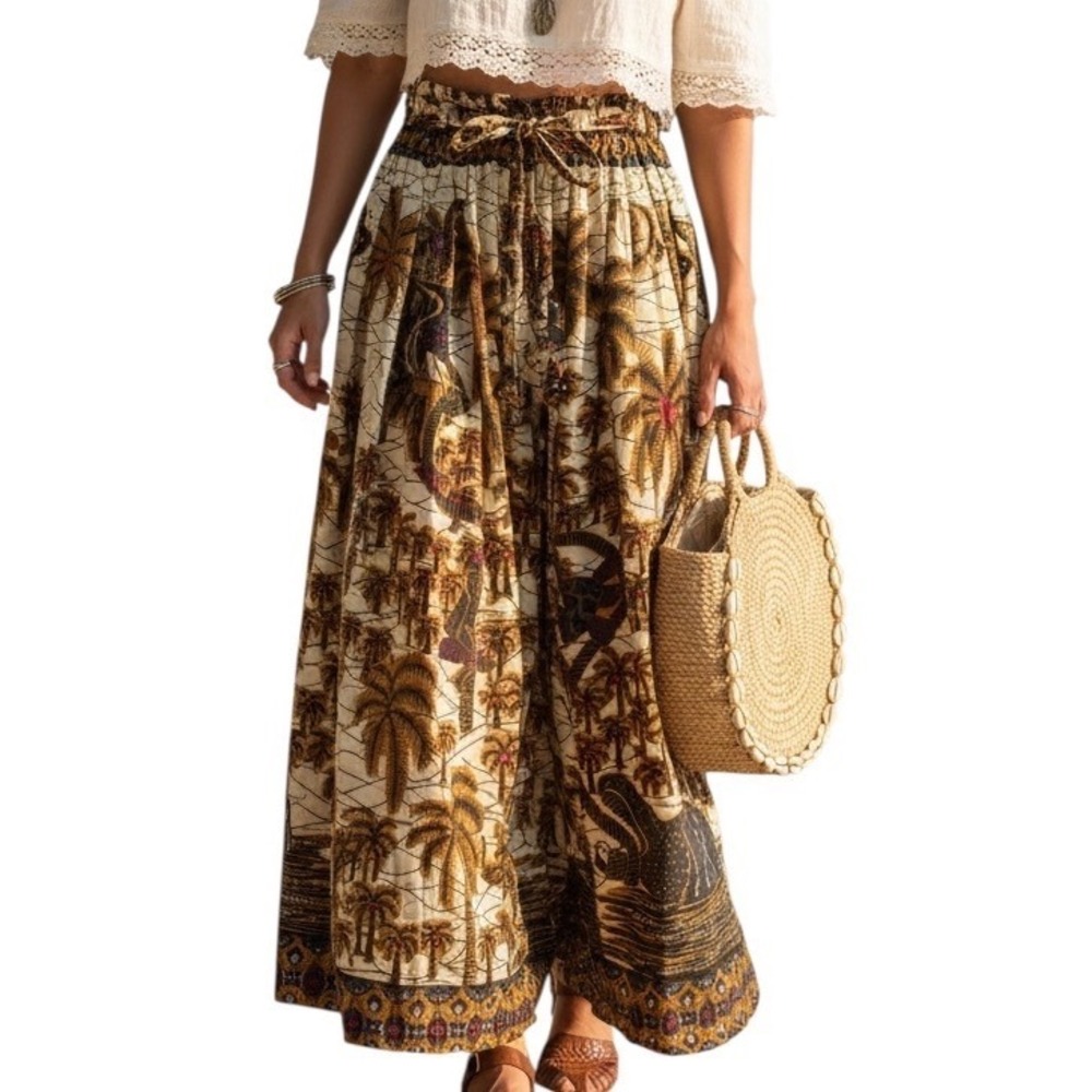 Sakkas Elephant Palm Tree Cotton Maxi Skirt Artsy Medium Costal Cottage Boheme
